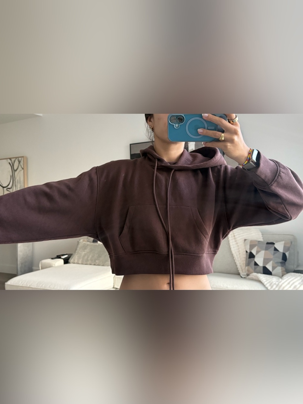 Zara Cropped Dark Chocolate Brown Hoodie